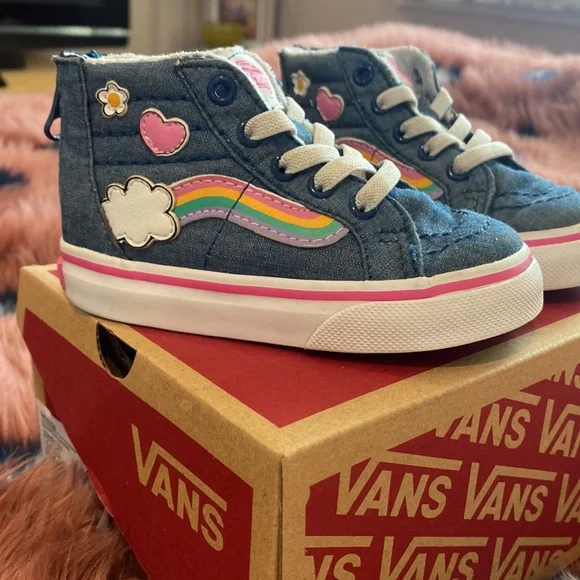 VANS - TODDLER SK8-HI ZIP RAINBOW SIDESTRIPE, DENIM/WHITE - Picture 5 of 6